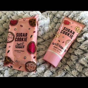Sugar cookie hand lotion and sugar cookie scented wipes.